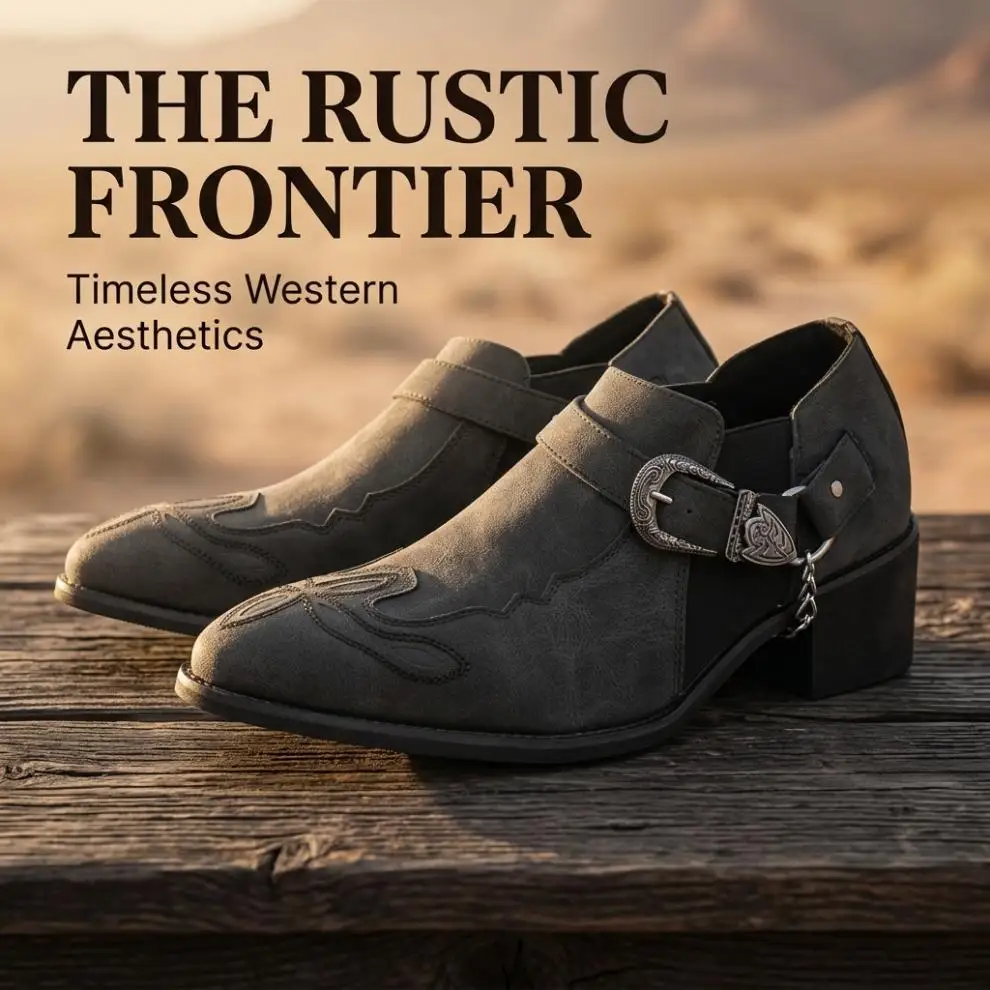 Men's Shoes Retro Suede Leather Casual Shoes Classic Business Dress Shoe Fashion Metal Chain Designer Thick Heeled Leather Shoes