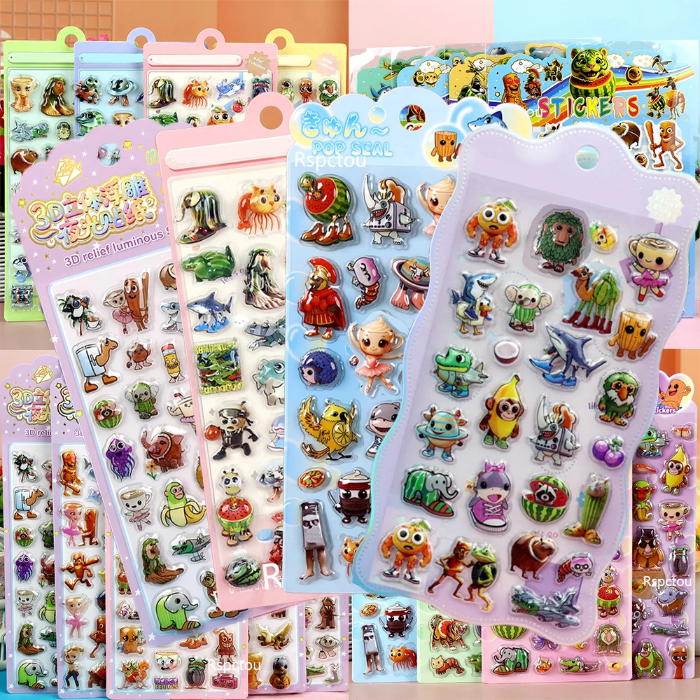 4/5/6pcs Tung Tung Tung Sahur 3D Relief Bubble Stickers Cartoon Italian Brainrot Animal Decals Laptop Phone Fridge Sticker Toys