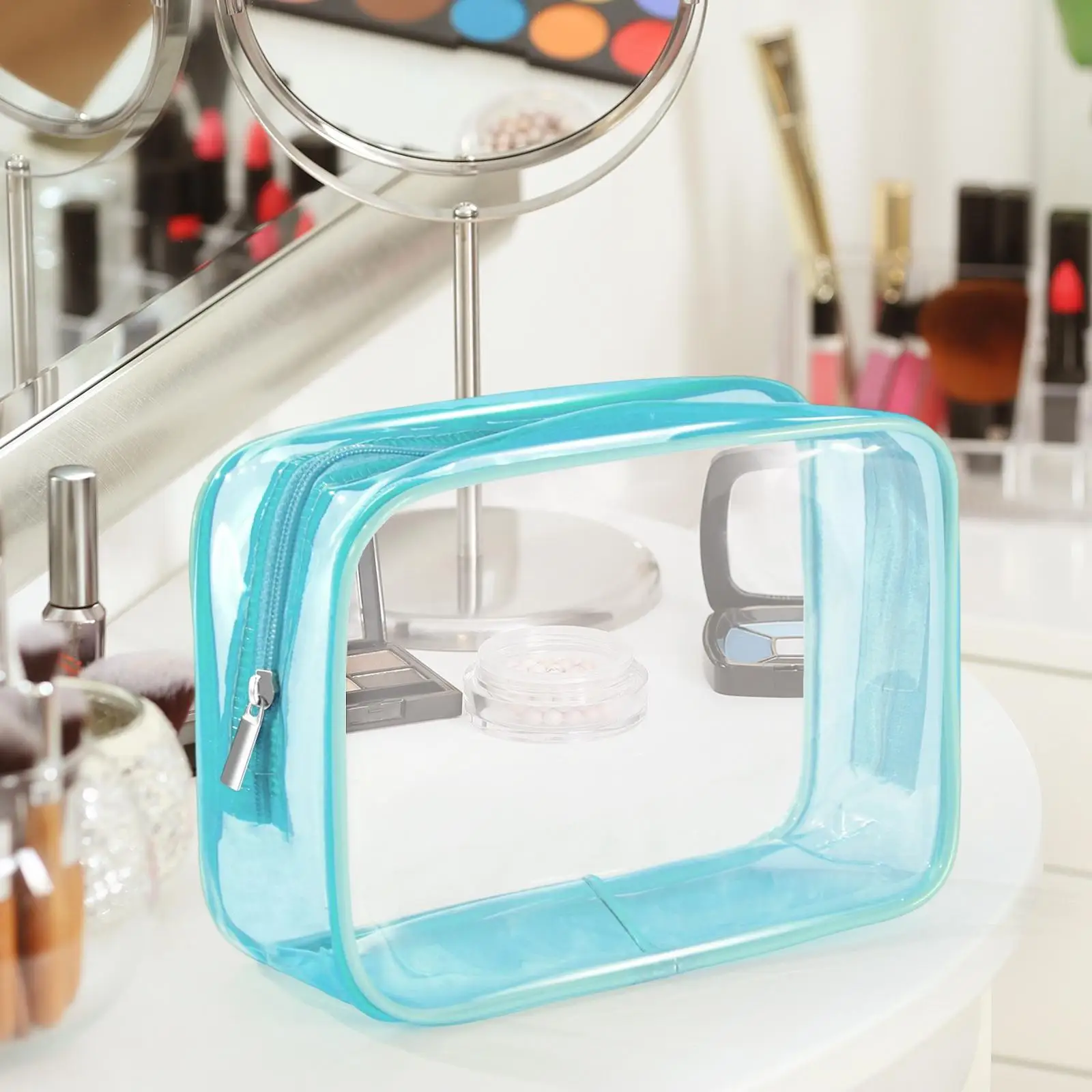 2-4 عبوات من حقيبة أدوات الزينة المقاومة للماء وحامل قابل لإعادة الاستخدام وحقيبة الشاطئ شفافة