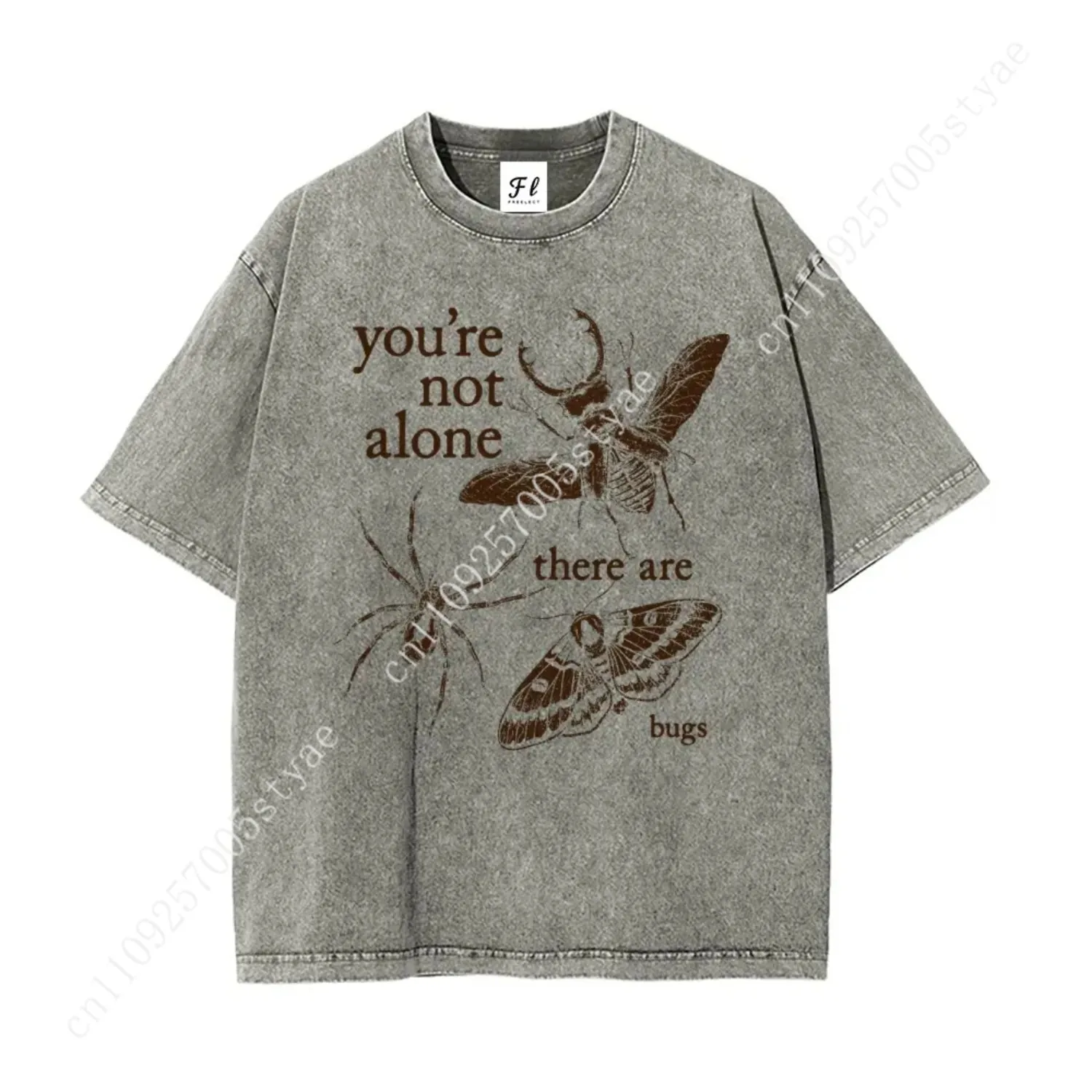 You're Not Alone, There Are Bugs Insects Lover Oversize Unisex Washed T-Shirt for Women and Men's Unisex Fit Batik Cotton Oversi view 4