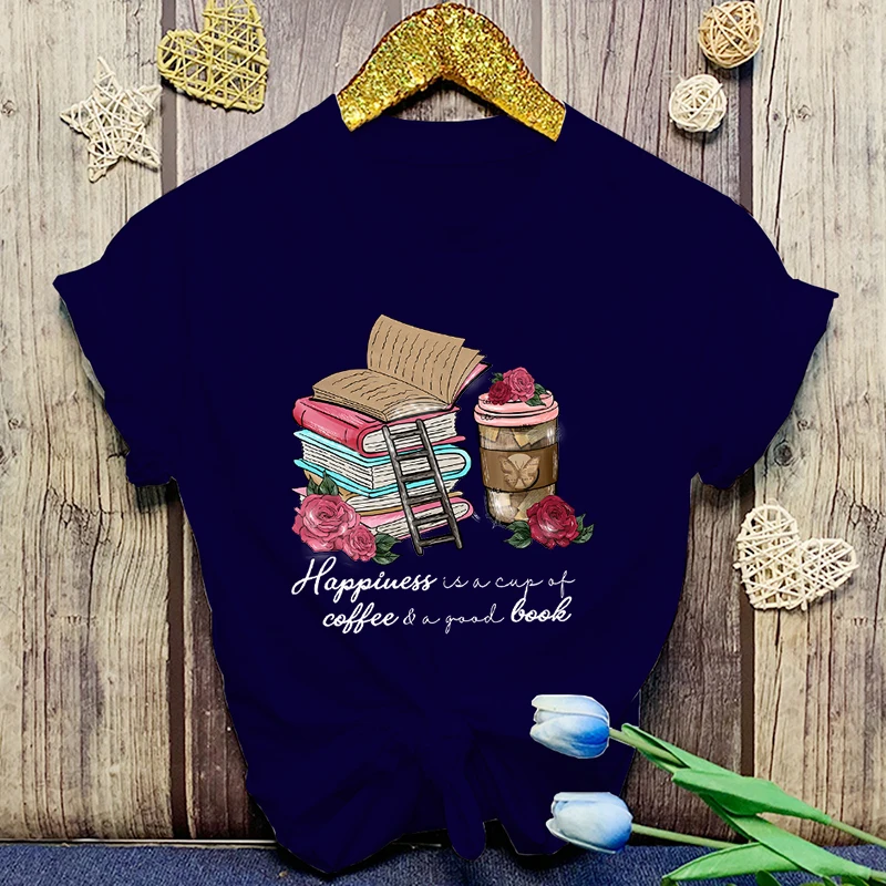 Valentinstag Glück ist eine Tasse Kaffee ein guter Look drucken lässig T-Shirt Frauen T-Shirt Sommer lässig Kurzarm Harajuku