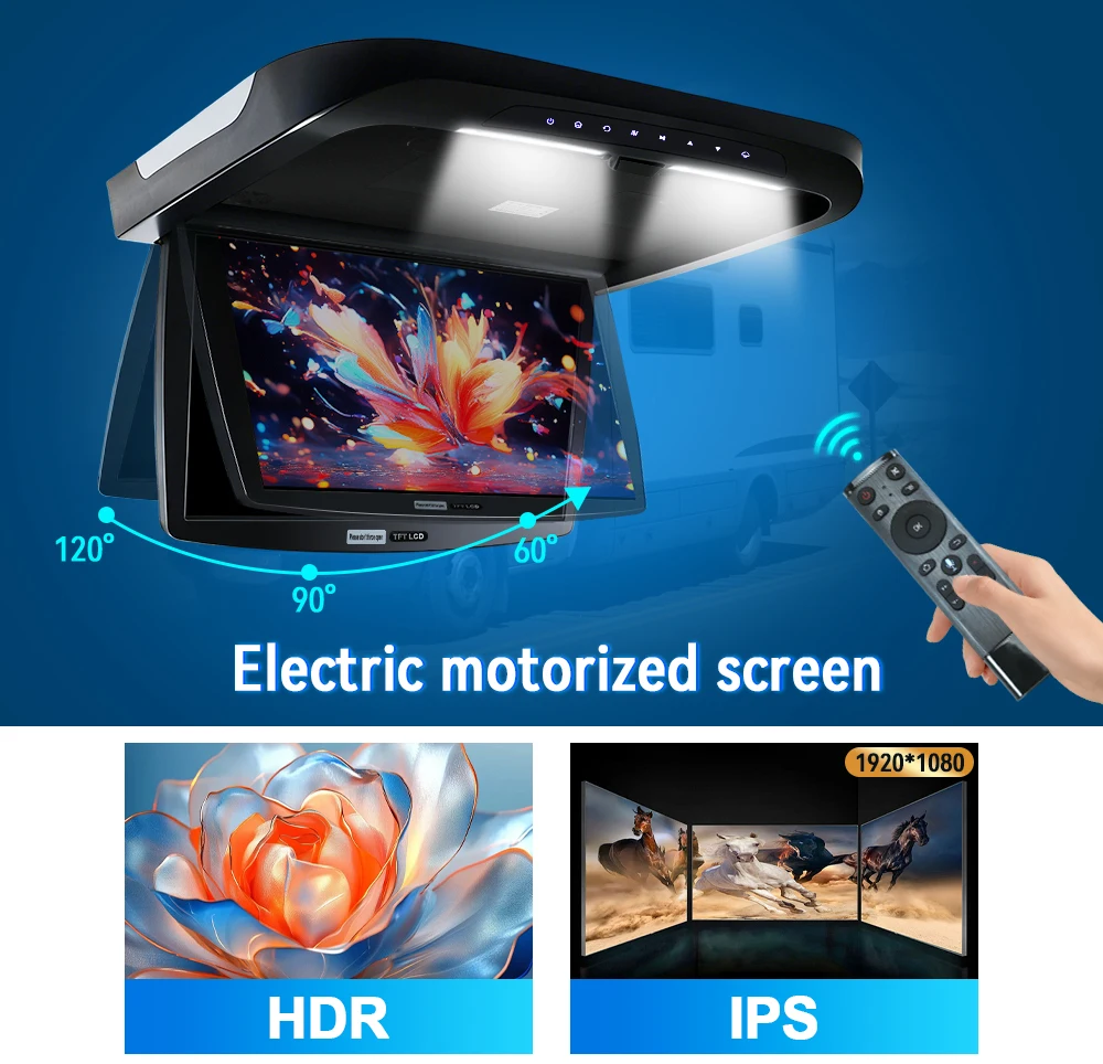 Carsanbo 18.5 Inch Car Roof Monitor 1080P Ceiling Mount Screen Android 10 Multimedia Video Player Remote Control USB HDMI BT FM