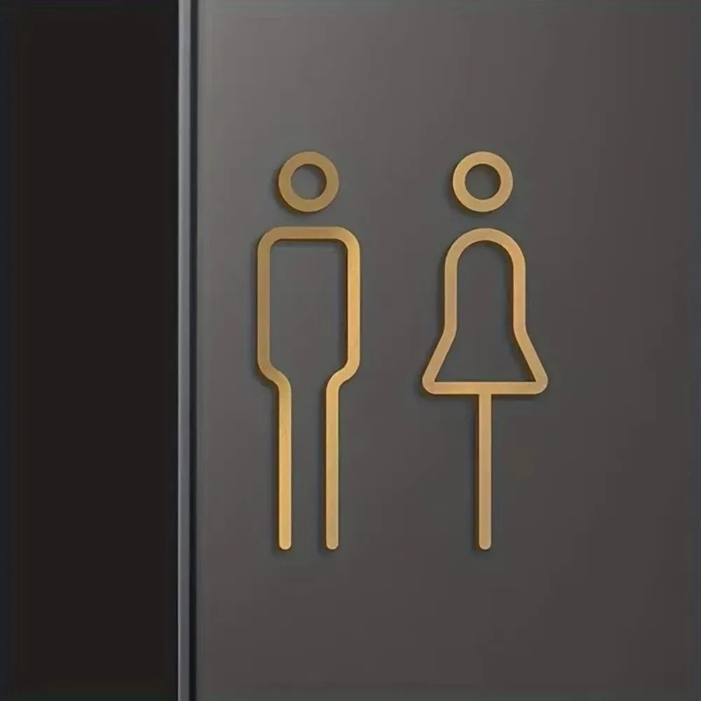 Durable Black Gold Color Toilet Sign Plate Brass Wash Room Door Wall Label Sticker Wc Holder Signage Board