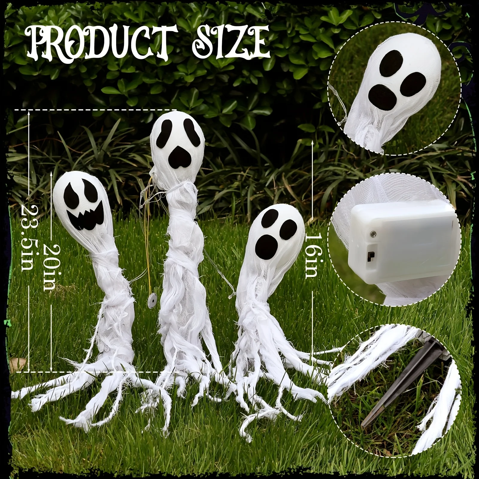 3 Pack Lighted Up Halloween Decorations Outdoor Ghost Yard Stakes Spooky Battery Operated Home Patio Lawn Decor