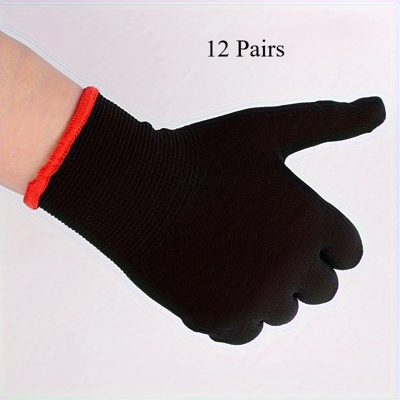 12 Pairs of Black Nylon Gloves, Suitable for Motorcycle Riding and Car Maintenance - Breathable and Durable Insulated Gloves