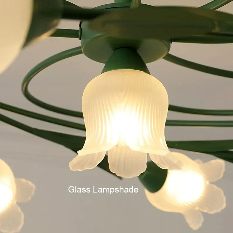 جديد الفرنسية خمر كريم زهرة مصباح السقف الزجاج الإبداعي الشمال الإنترنت المشاهير غرفة المعيشة LED سلسلة الحديد قلادة الخفيفة #6