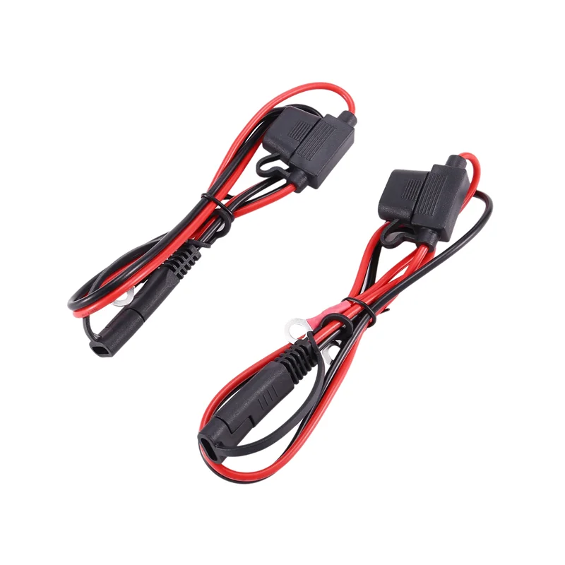 ABIB -Foxsur 2Pcs Motorcycle Battery Charger Sae Charging Cable Sae Quick Disconnect Plug To 12V Ring Terminal Fuse