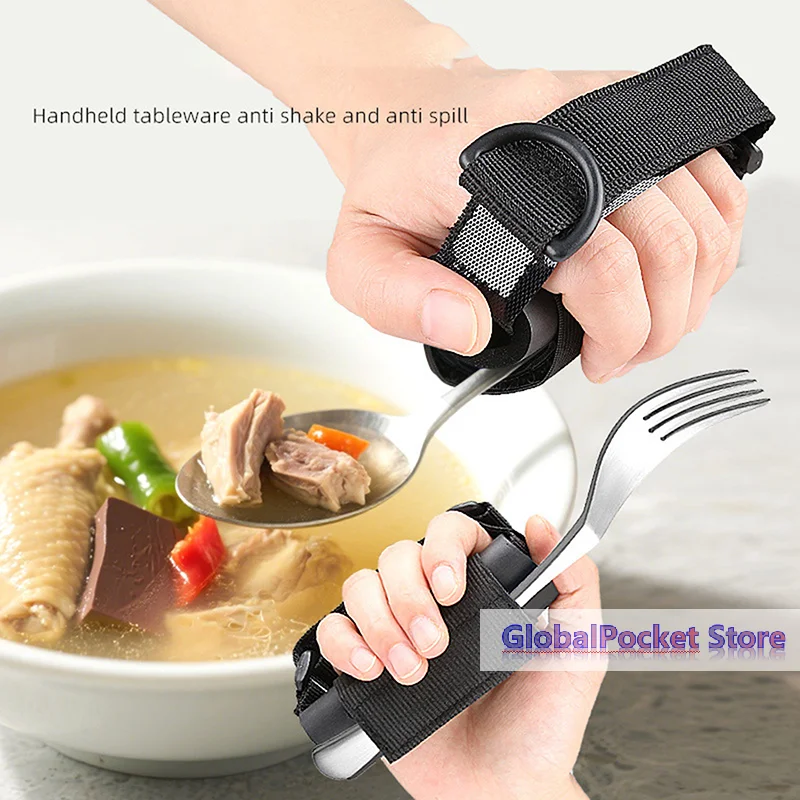 Aid Utensil Cuff Holder Strap Elastic Eating Assistance Anti Shake Cuff Spoons Forks Knife Fixing Band For Patients Elderly