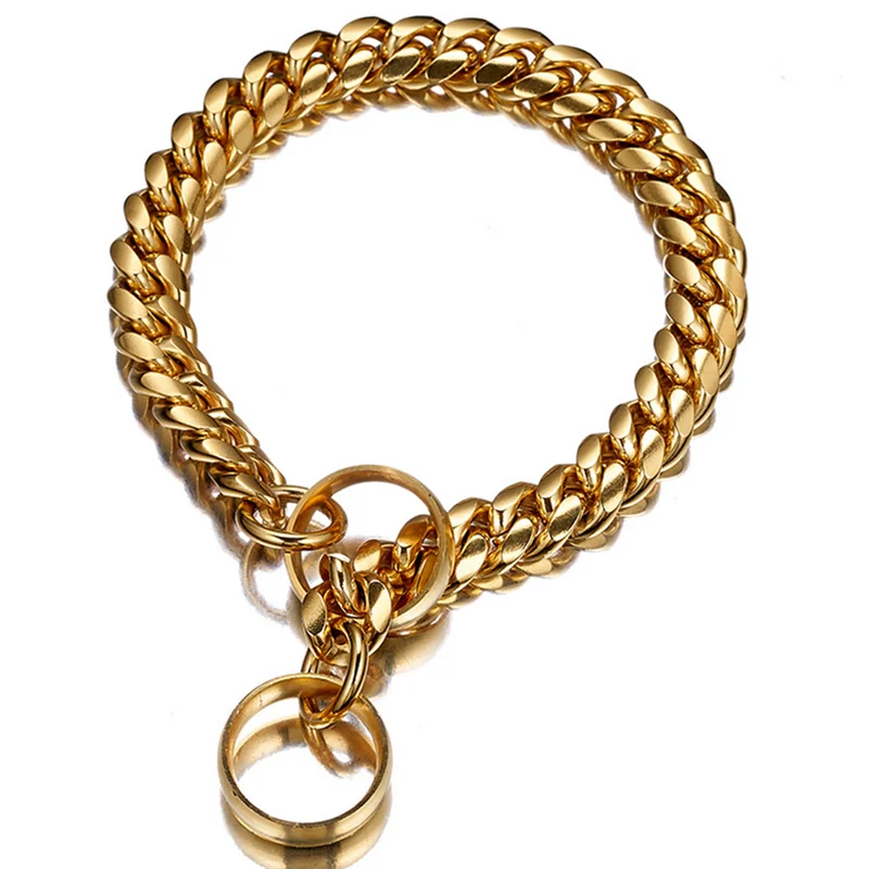 Chain Dog Collar Gold Cuban Link Dog Chain 14MM Thick Chain Collar Stainless steel titanium Heavy Duty Slip Dog Collars for Dogs