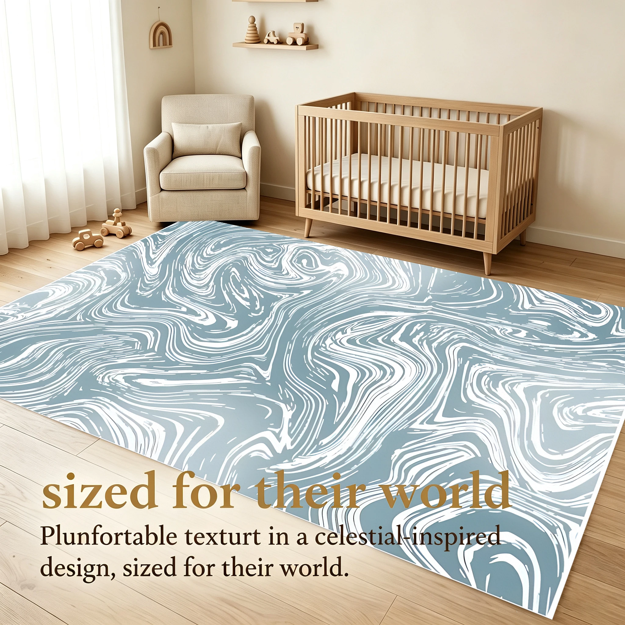 2D Large Carpet Gray Blue Fluid Wave Simple Light Luxury for Living Room Bedroom Bedside
