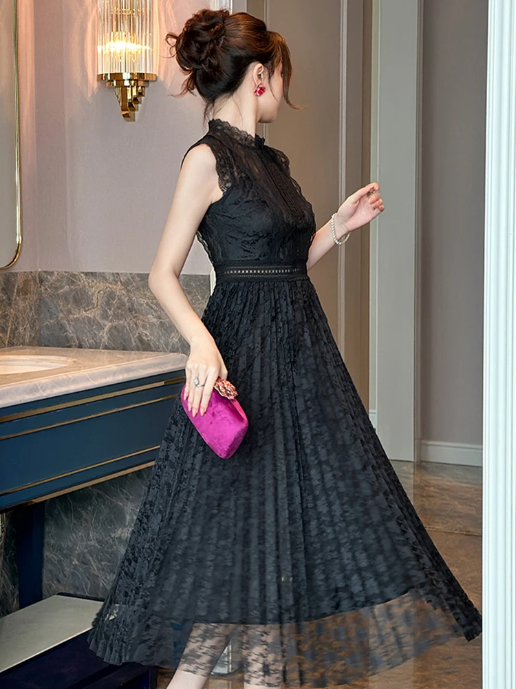 Sweet Celebrity Prom Dress for Women Elegant Black Sheer See Through Lace Swing Robe Female Party Holiday Vestidos Mujer Dating