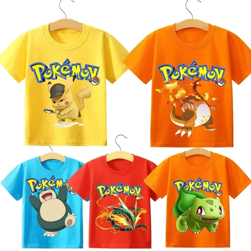 Pokemon Kleding Voor Kinderen Kleurrijk T-Shirt Katoenen Anime Kleding Schattige Pikachu Patroon Tops Basis T-Shirt Kids Jongens Meisjes Cadeau