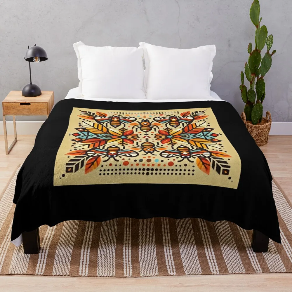 

Tribal Nature Fall Autumn Bees Design Throw Blanket For Decorative Sofa cosplay anime Plush Luxury St Blankets