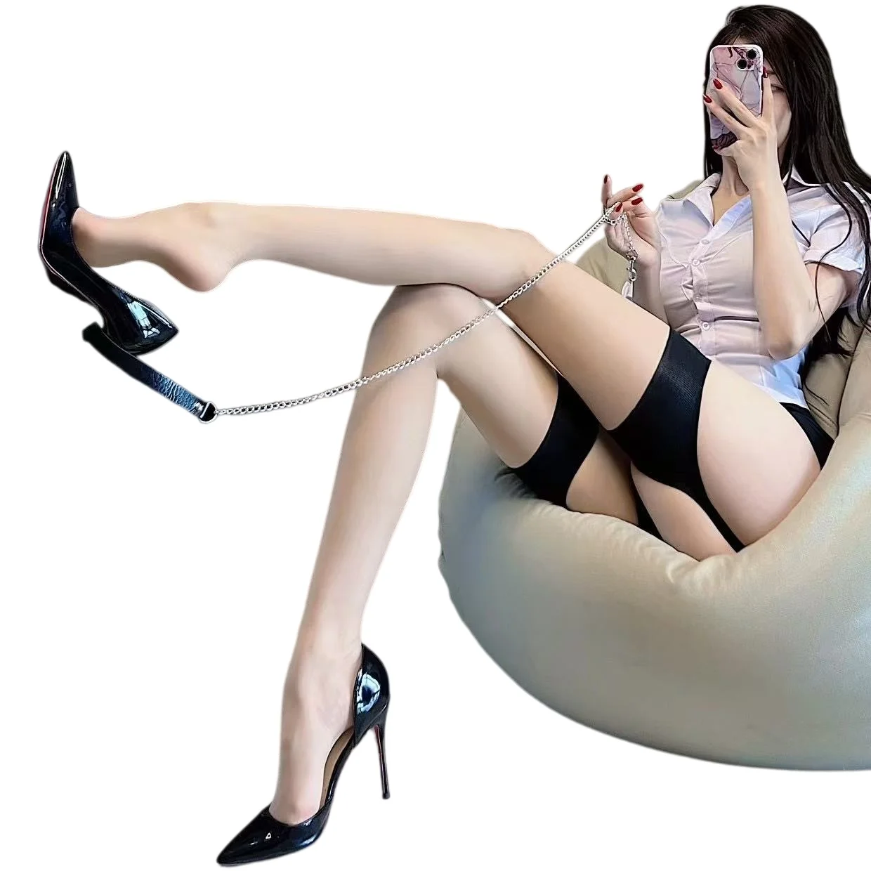 

Bas sexy Fun Women Nylon Sheer Summer Stockings With Belt High Tights Ultra thin translucent Pantyhose Over Knee High Long Socks