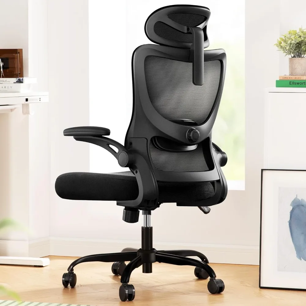 Silla ergonómica de oficina, asiento de escritorio para ordenador de oficina con malla de espalda alta y soporte Lumbar ajustable, giratoria de trabajo rodante