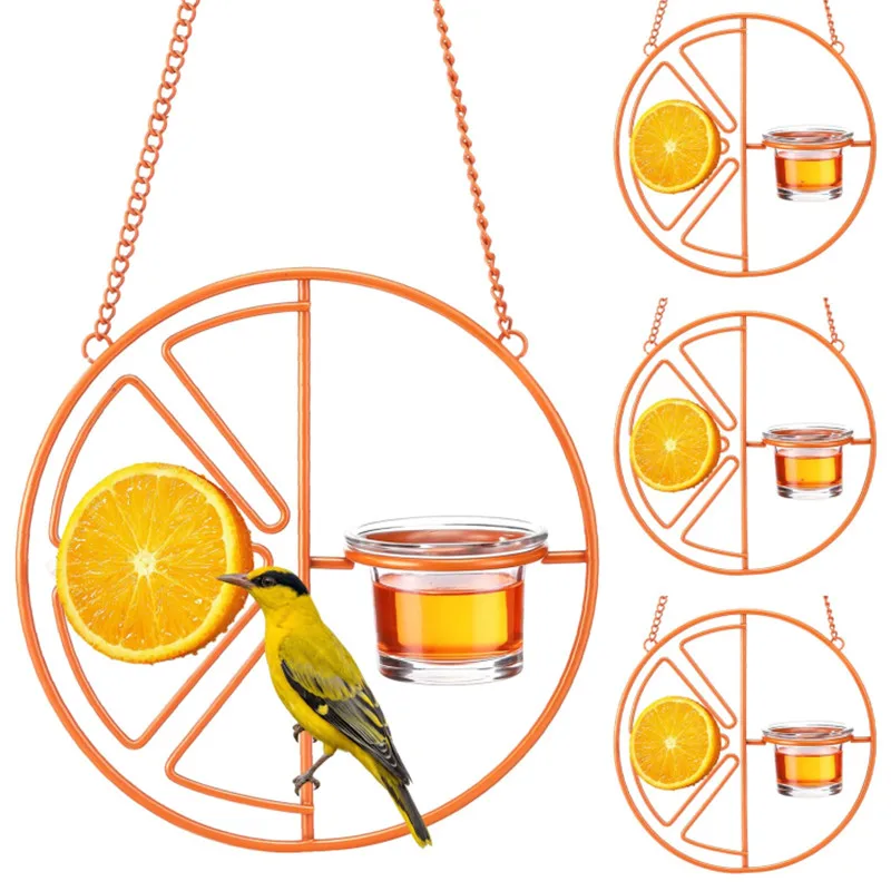 Comedero Circular para Pájaros Orioles, para Exteriores, con Gelatina y Naranjas, Comedero Colgante para Orioles con Recipiente de Vidrio Transparente para Jardín