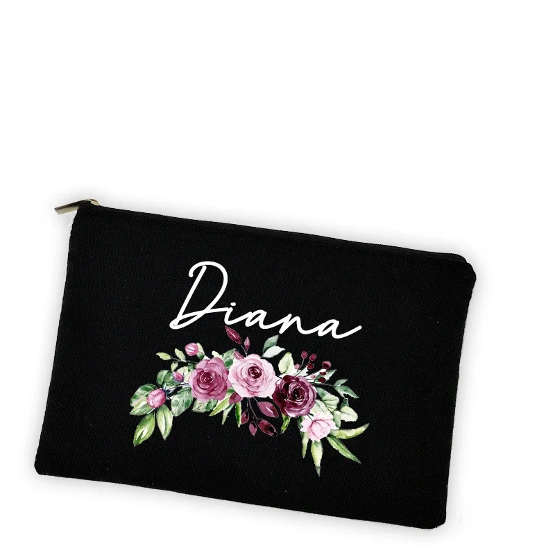 Bridesmaid Teacher Mother Gift Personalized Custom Name DIY Wedding Party Canvas Makeup Case Cosmetic Bags Zipper Toiletry Pouch