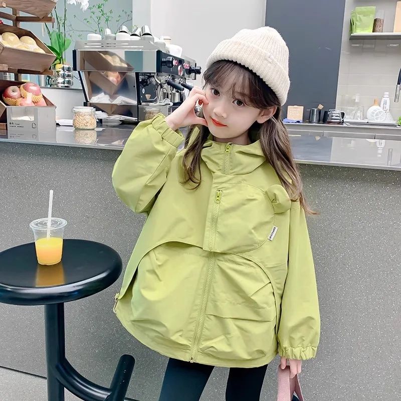 

Girls Boys Sweet Hardshell Jacket Clothing Ins Fashion Long Sleeve Coat Spring Autumn Children Hooded Clothing Sweet Gifts