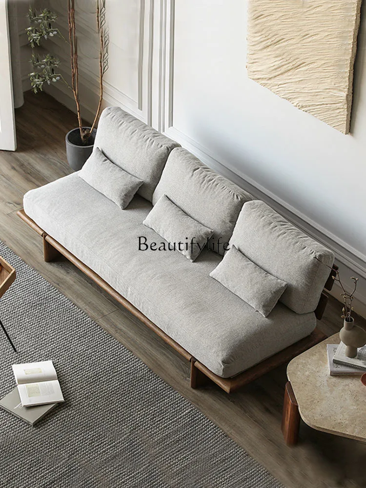 Simple Small Apartment Living Room Non-Armrest Solid Wood Sofa High-End Retro Silent Style Fabric Sofa