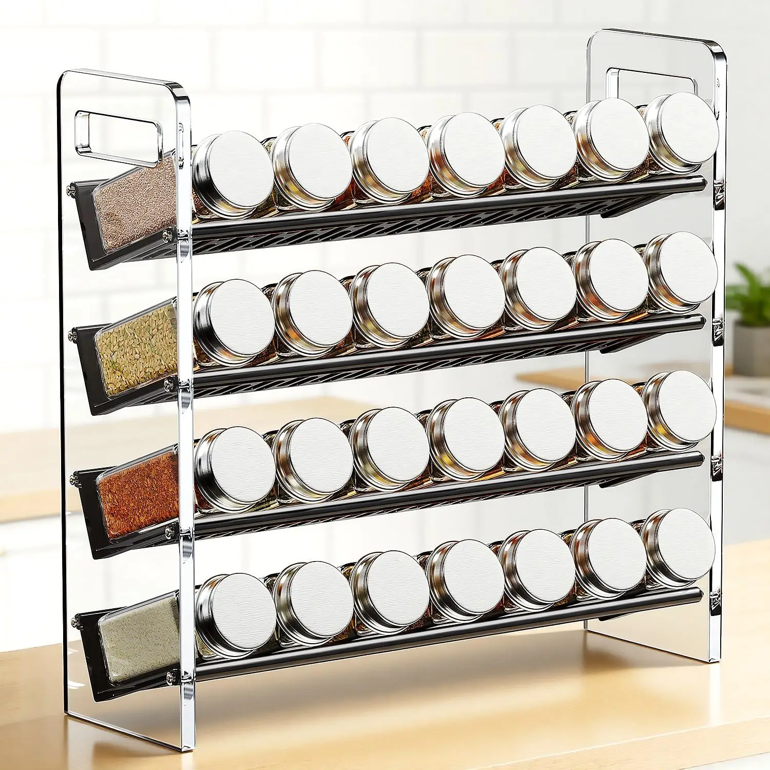 

Прозрачная и черная подставка для специй, нержавеющая, без баночек для приправ, 4-ярусный органайзер для специй из прозрачного АБС-пластика для
