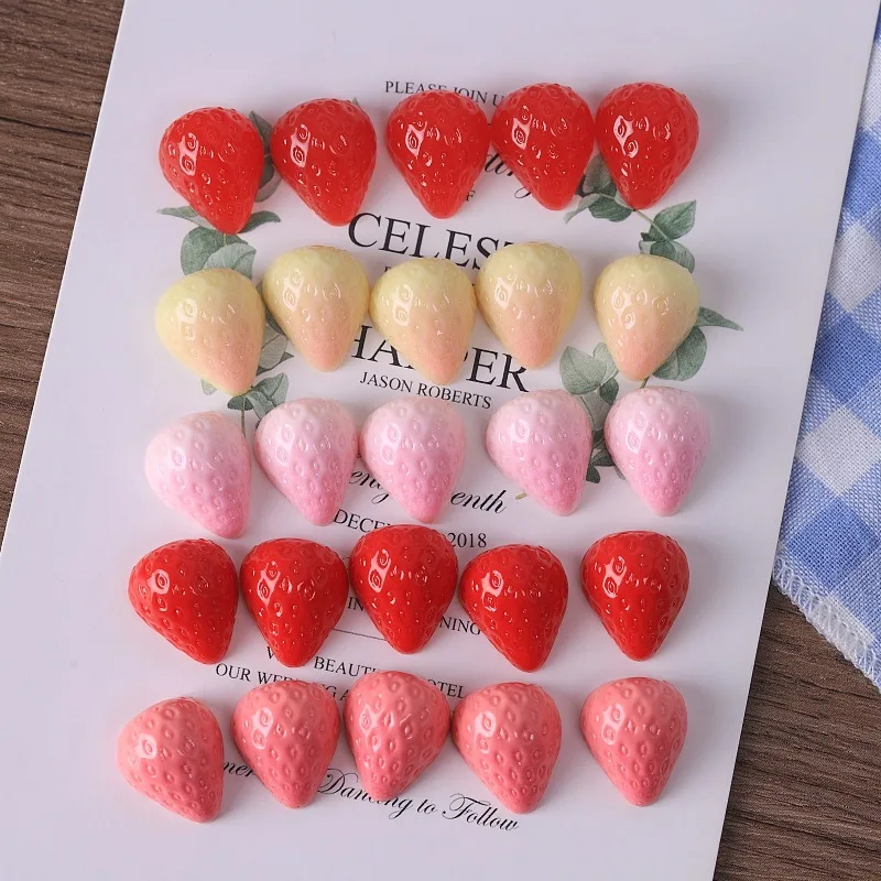 5pcs Strawberry Charms Fruit Flatback Miniature Resin DIY Craft Accessories Dollhouse Food Model