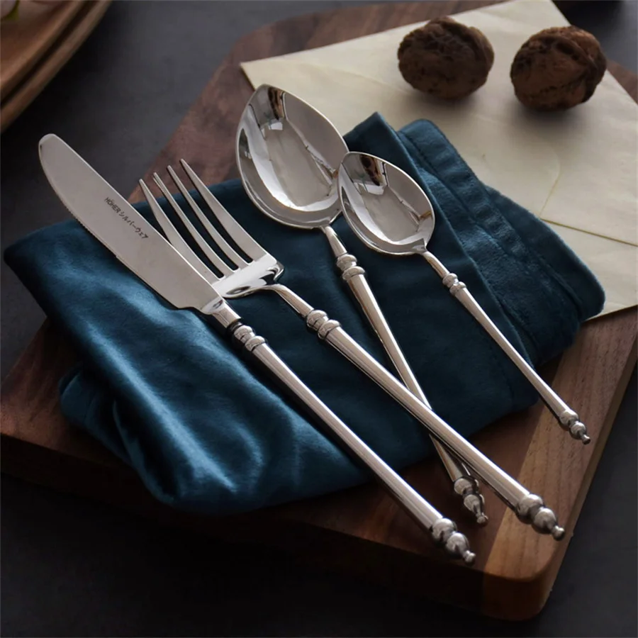 304 Stainless Steel Western Cutlery Bamboo Idea Design Japanese Retro Style Steak Knife, Fork and Spoon Set Chopsticks