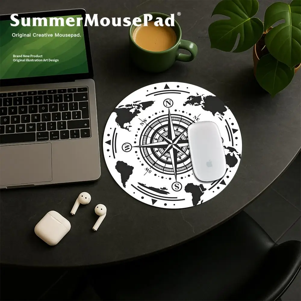 Modern World Map Compass Round Mouse Pad Aviation Instrument Desktop Computer Keyboard Mousepad Boy Girl Gift for Play games