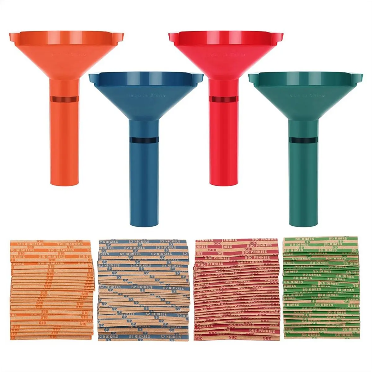 2025+ Coin Sorter Tubes Set of 4 with Coin Wrappers Assorted 100Pcs for Quarter, Dime, and Penny