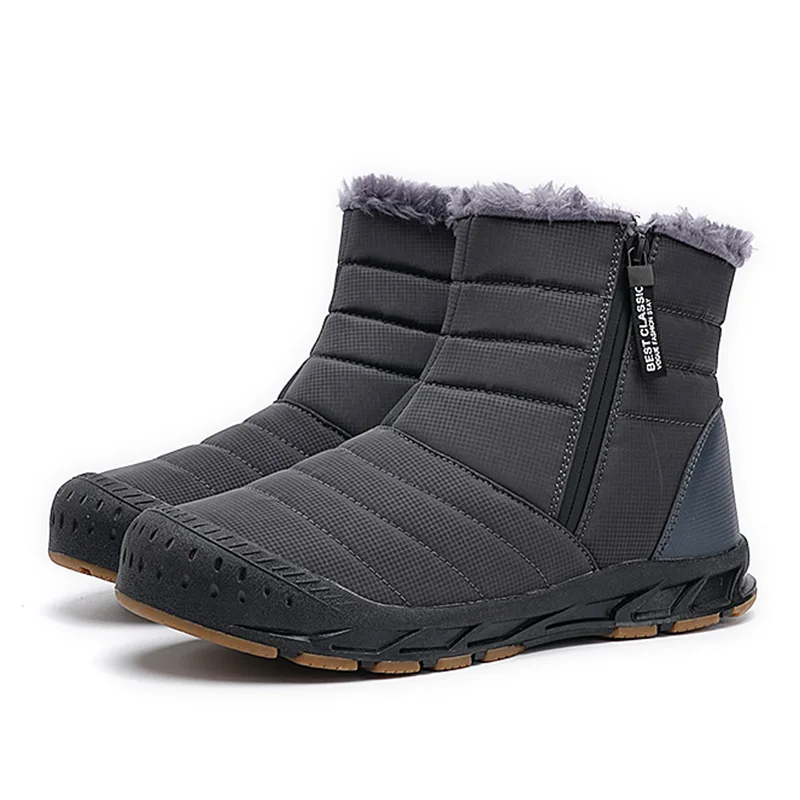 Botas de nieve para hombre, botines cálidos de felpa para exteriores, zapatos informales de piel larga, antideslizantes, talla grande 46, Invierno