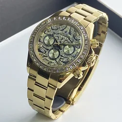 40MM macchina per orologi meccanici in oro con conchiglia in pietra bianca multifunzionale completamente automatica da uomo ST6502 fibbia pieghevole