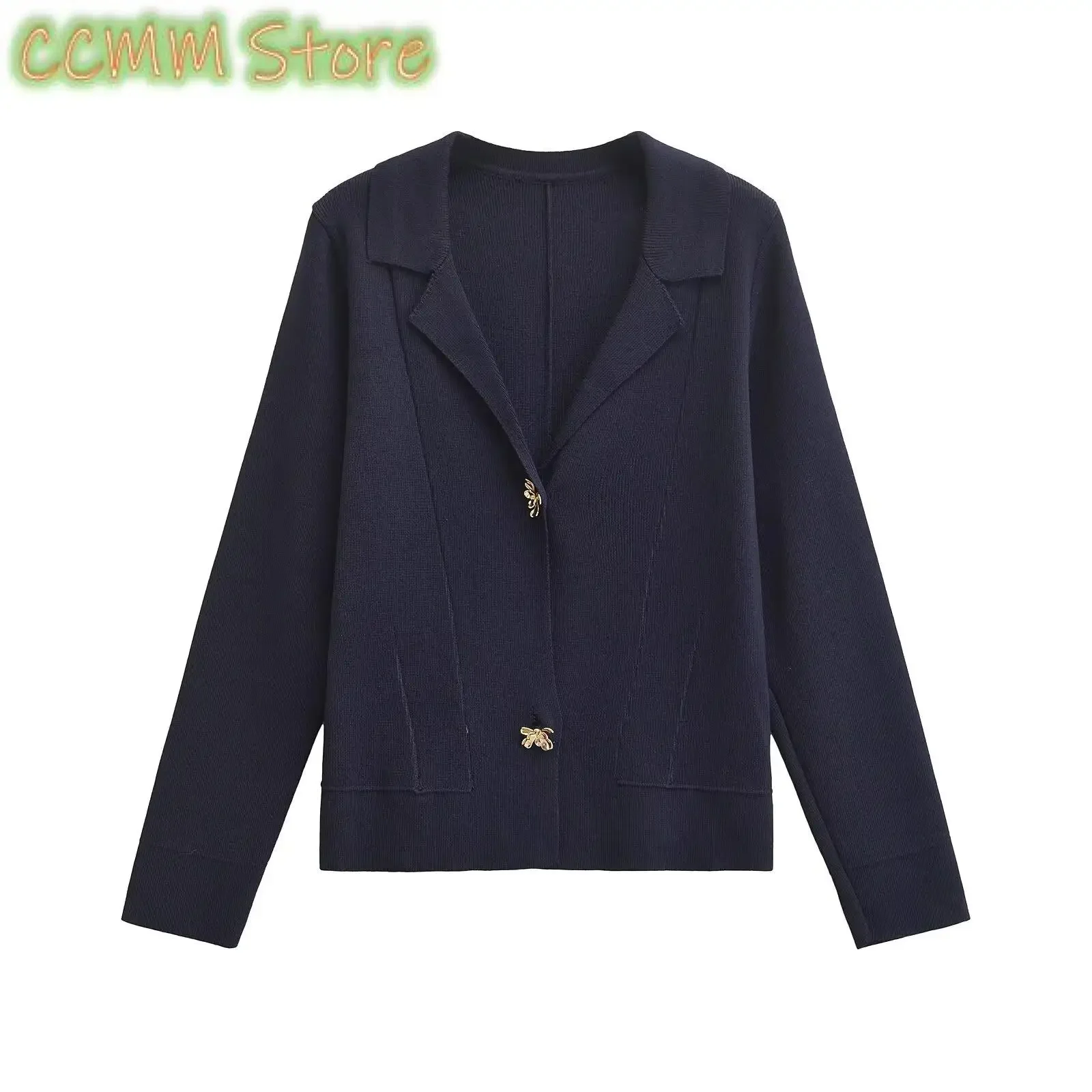 

New Women's Clothing European and American Style Fashion Simple Flower-Shaped Buttons Knitted Jacket