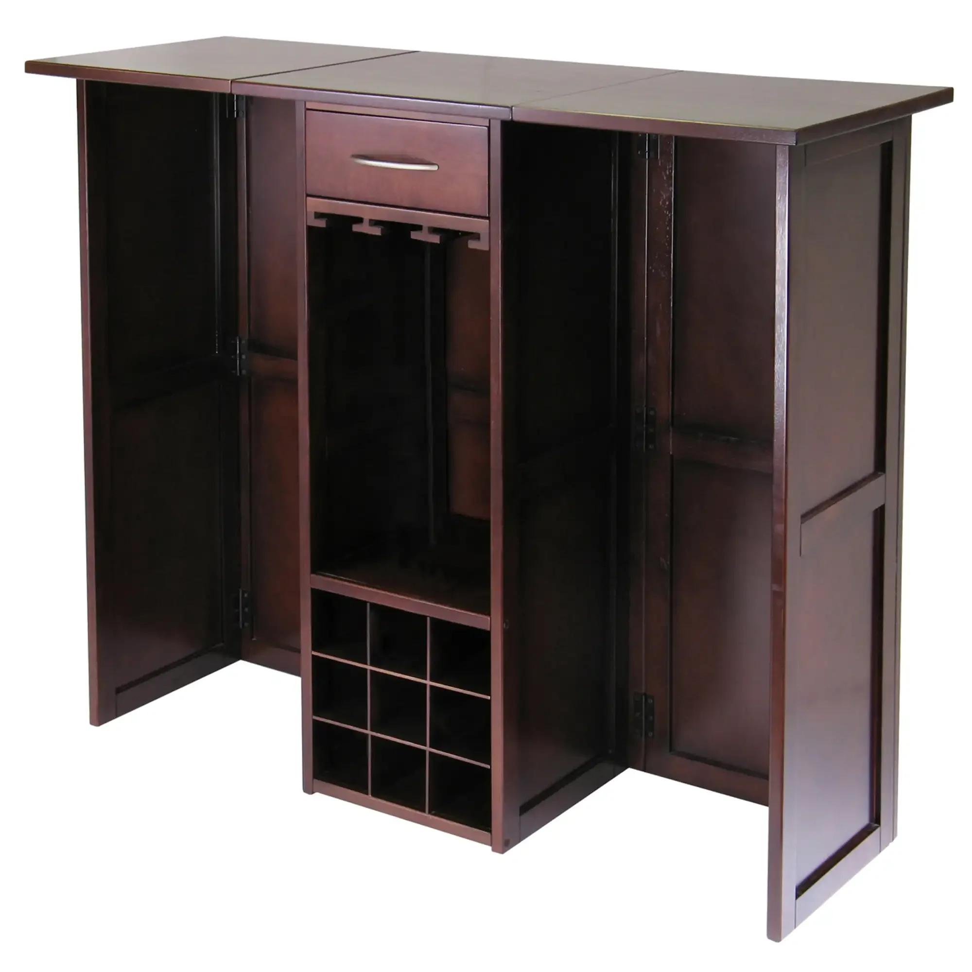 Winsome Wood Newport Expandable Entertainment Wine Bar, Walnut Finish