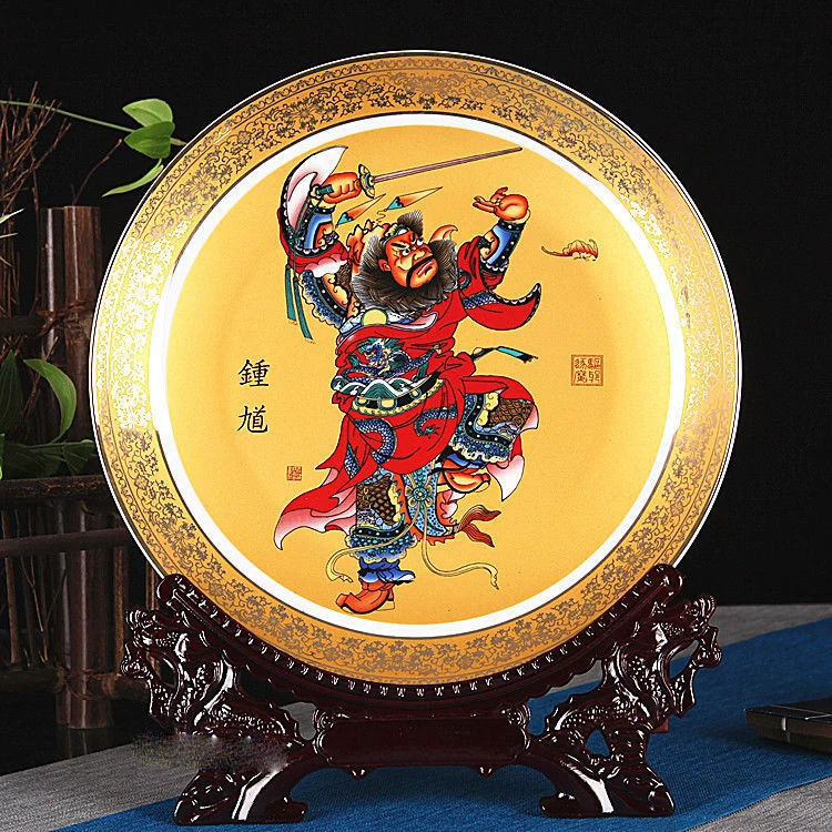 

Zhong Kui Decor Plate Ornament Ceramic Ware Living Room Home Decoration Hanging Plate Sitting Plate Chinese Classical PlateZE910