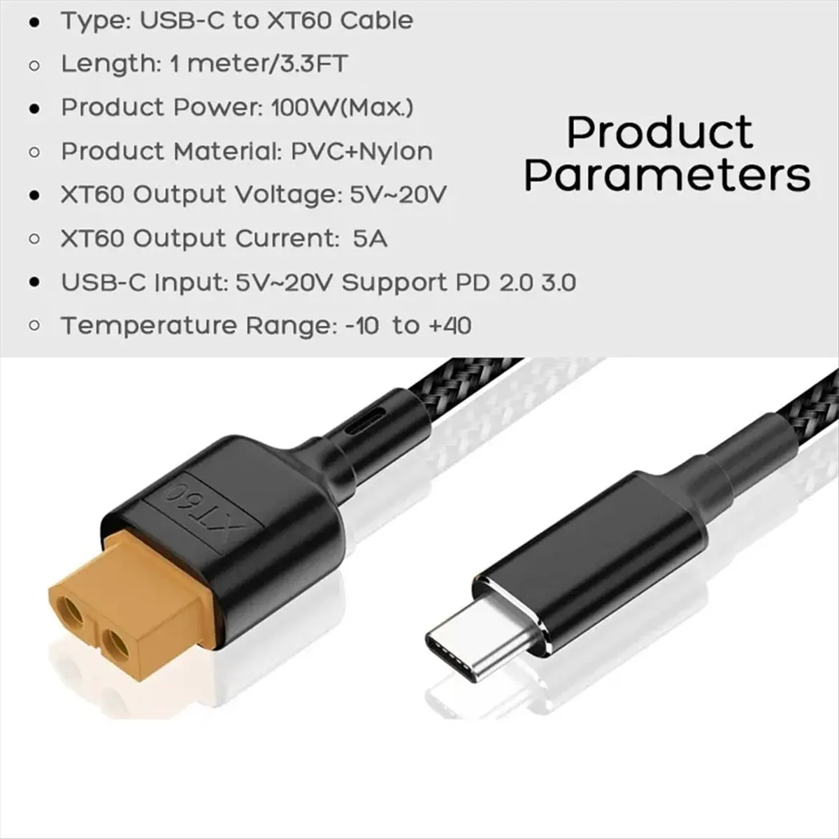 【ELEVATE LIFE】USB-C Type-C to Charging Cable PD 100W 20V/5A Charging Cable for Tool-Kitrc M7 M6 M6D M8S Charger,Solar Panel.