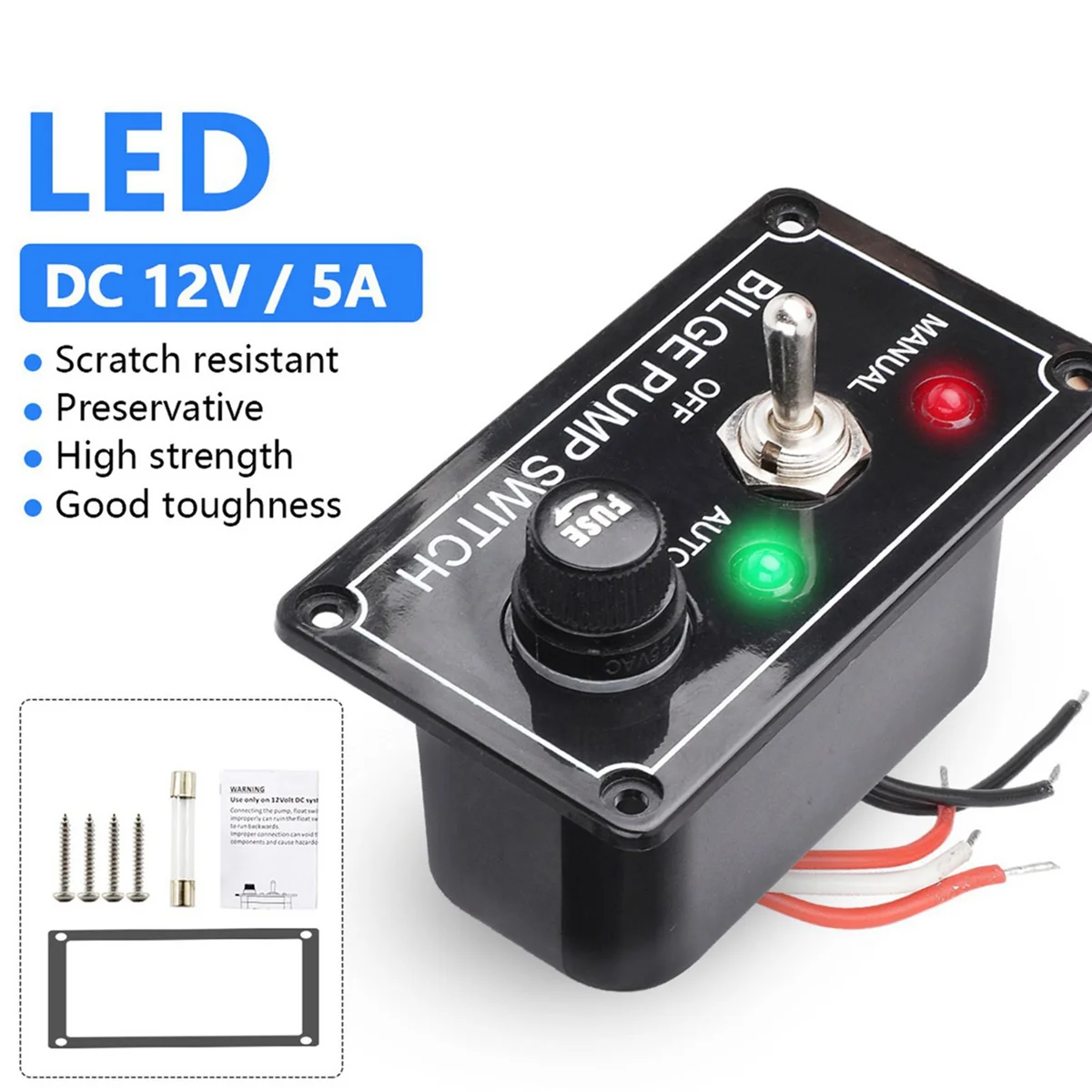 2X DC 12V Fused Marine Bilge Pump Switch Panel with LED Indicator Light Manual/Off/Auto 3-Way Toggle Switch