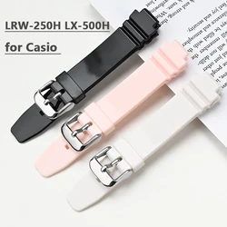 Resin Rubber Strap for Casio LRW-250H 200 LX-500H Women Glossy White Pink Convex Watch Band Waterproof Silicone Bracelet 12mm