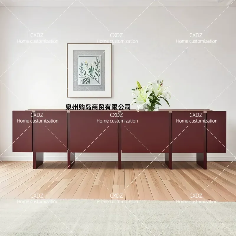 Burgundy Painted Dining Side Cabinet Light Luxury Bedroom TV Stand Simple Wine Storage Cupboard Locker Tea Cabinet