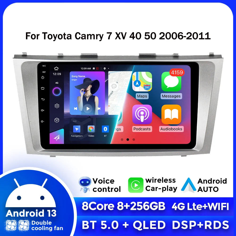 

2Din Car Radio Wireless CarPlay Android 13 Auto Multimedia Player For Toyota Camry 7 XV 40 50 2006-2011 Support Recorder Camera