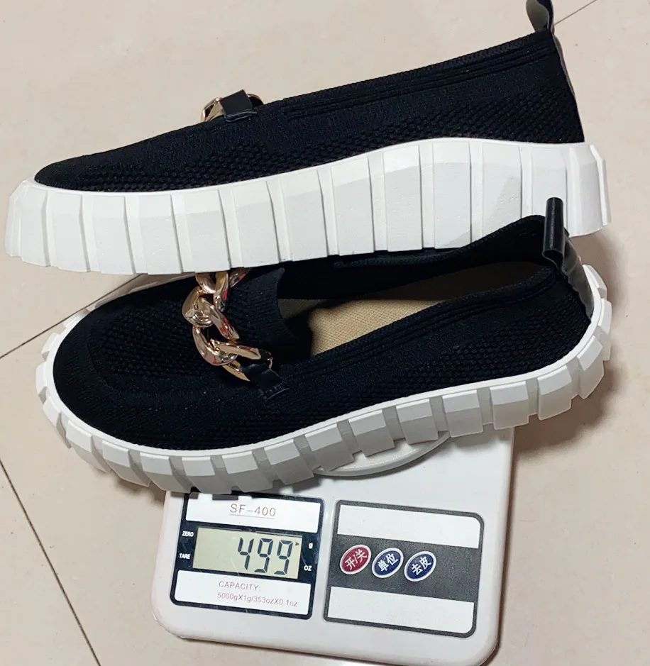 Spring Autumn Large Size 36-43 Women\'s Shoes Casual Metal Chain Muffin Bottom Breathable Mesh Thick Sole Shoes Tenis De Mujer