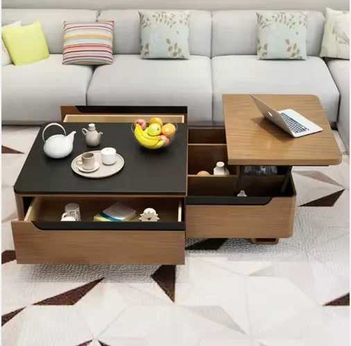 Fire Stone Square Coffee Table Modern Simple Wood Skin Lifting Multi-Functional Storage Coffee Table hot sales