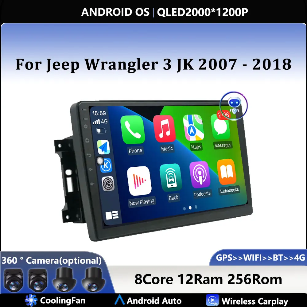 

10“ 4G For Jeep Wrangler 3 JK 2007 - 2018 Car Android OS Radio Stereo Multimedia Video GPS Navigation Player QLED screen BT 5.0