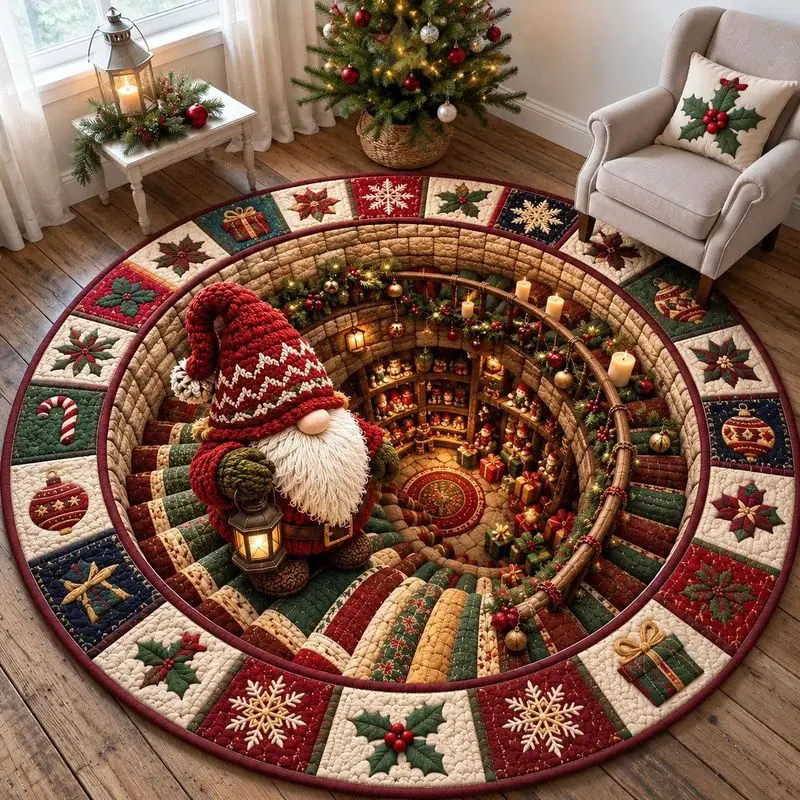 VIKAMA Creative Visual Goblin Christmas Round Rug, Deep Well Vortex Visual Non-Slip Living Room Rug, Christmas Home Decor