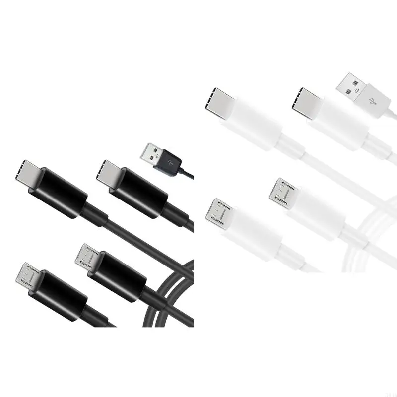 594A Portable 1 in 4 Out Power Cord Wire USB to 2 Type-C+2 Micro Multi-port Charging Cable Line for Cell Phones Tablets