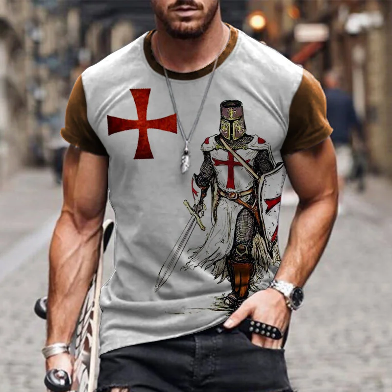 Fashion Cross And Knights Templar Pattern Men's T-Shirts Short Sleeve 3D Printed Street Comfort Tee 6XL Plus Size Casual Tops view 5