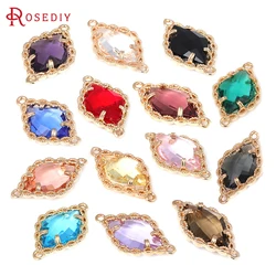 6PCS 18K Gold Color Brass 2 Holes Rhombus Connect Charms Pendants Diy Jewelry Making Necklace Earrings Accessories for Women