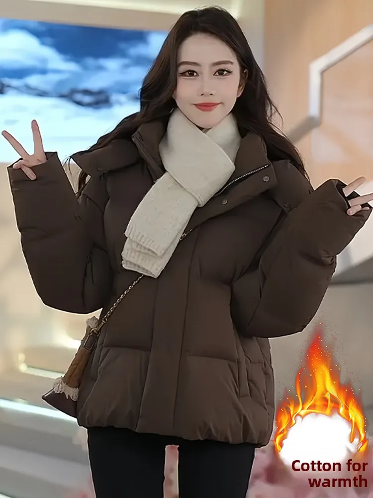 

Новая женская утепленная куртка с капюшоном 2026 года, теплая зимняя хлопковая верхняя одежда в корейском стиле, свободный крой, для повседневной носки