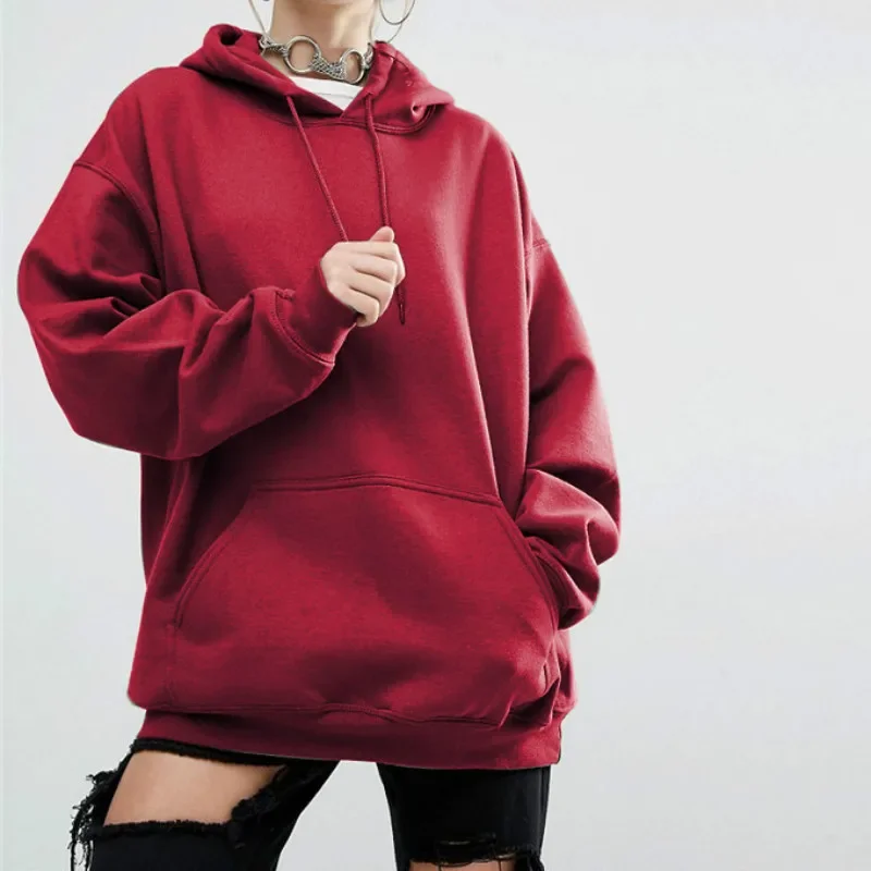 Fashion New Loose Solid Color Autumn and Winter Hoodie Sports Bat Long-sleeved Sweater Sweater Women oversized sweatshirt