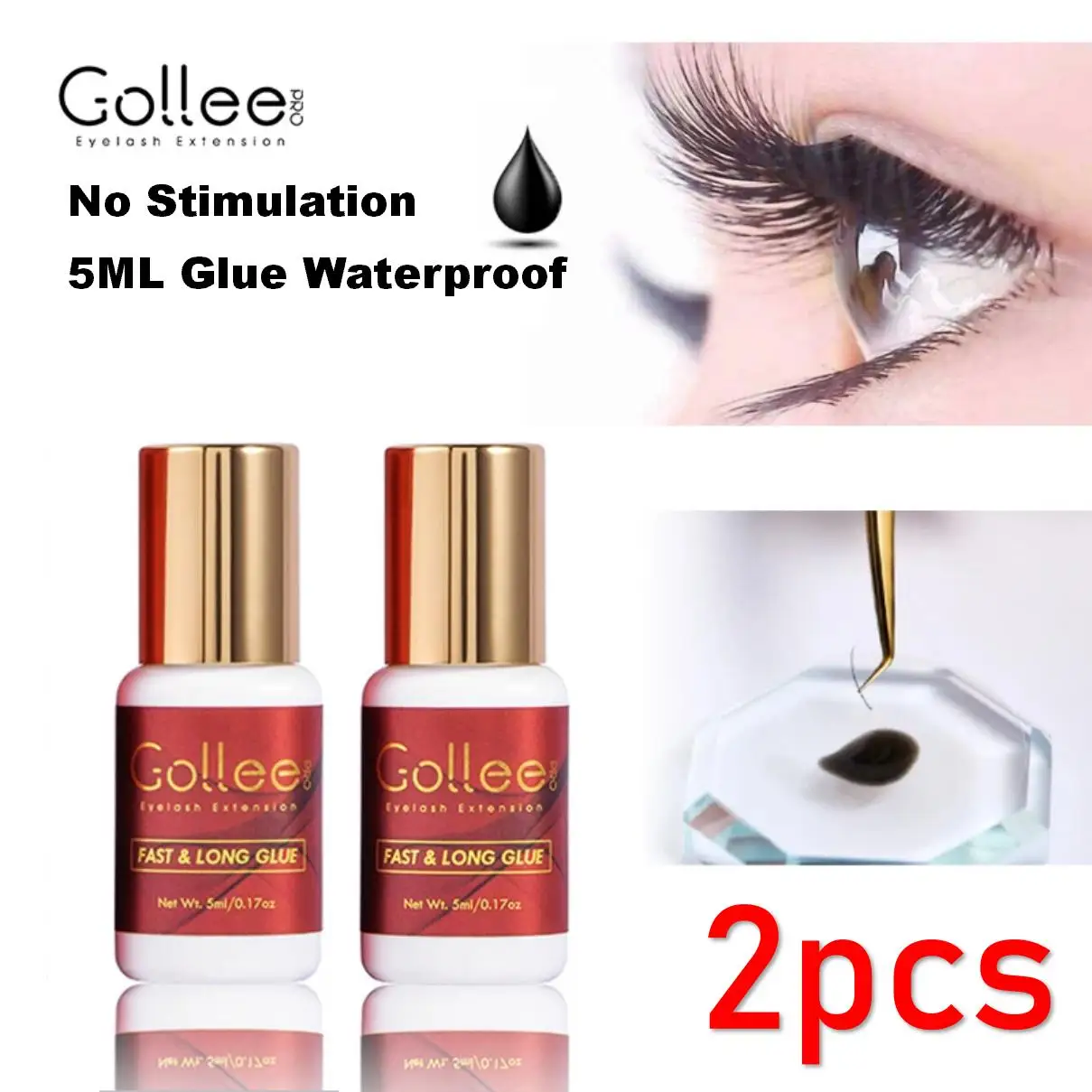 

5ml Gollee 1-2 Second Fast Drying Strong False Eye Lash Extension Glue Adhesive Retention 5-7 Weeks Low Smell Mink Eyelash Glue