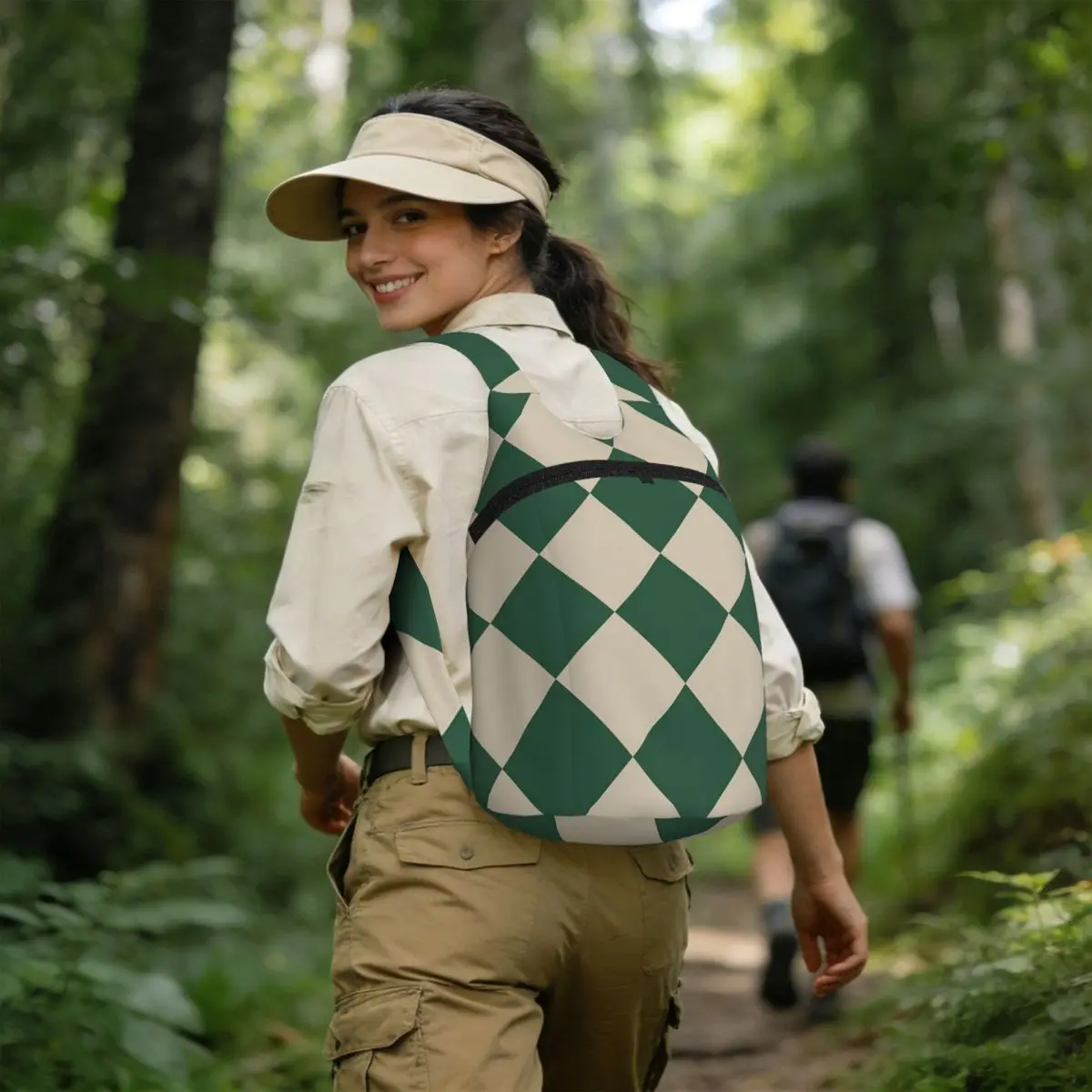 

Green And Sand Checkerboard Student Backpack School Bag Hiking Travel Daypack for Men Women Storage Bookbag Shoulder Bags