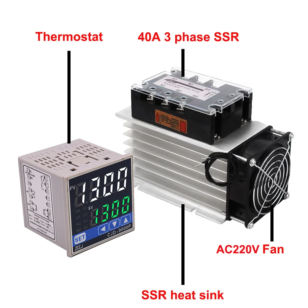 3 phase 4 wire programmable curve thermostat with 3 phase SSR Temperature and timer 2 in 1 ramp soak pid temperature controller